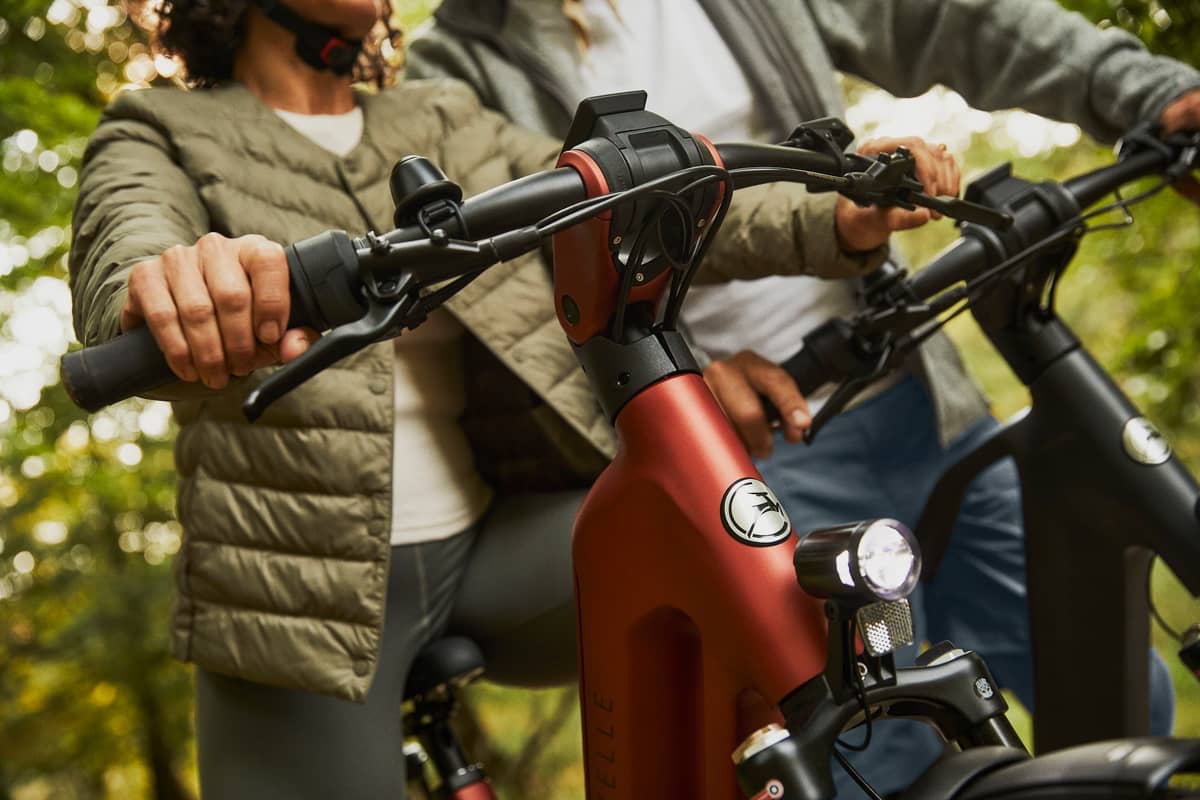 Close-up of two e-bike handlebars