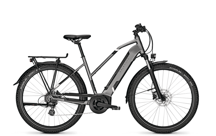 E-Bike Kalkhoff Entice 3.B Move in Rot mit Gepäckträger, Scheibenbremsen und Vordergabel-Federung.