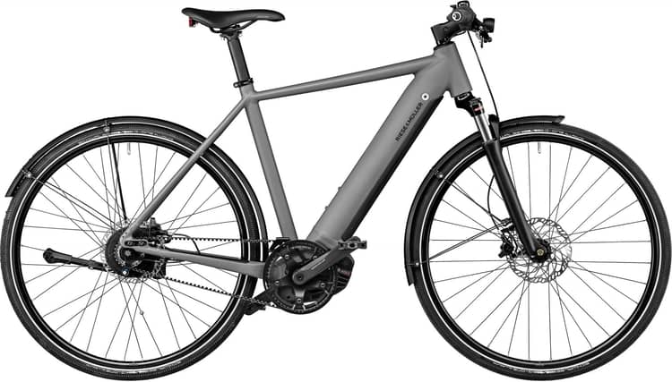 Black Riese & Müller Roadster Vario 2021 electric bike with cargo rack and hydraulic disc brakes.