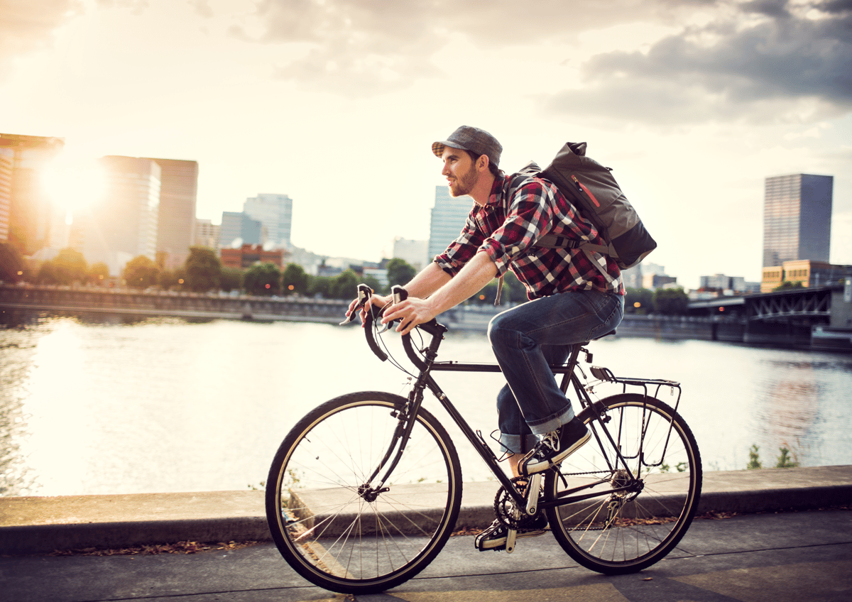 Urban cyclist on racing bike